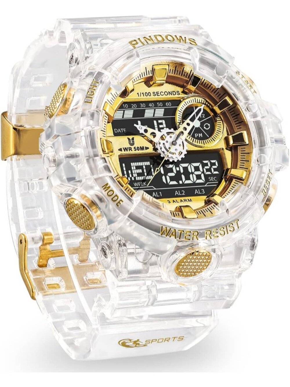 Men's White Analog Quartz Digital Sports LED Waterproof Countdown Wrist Watch